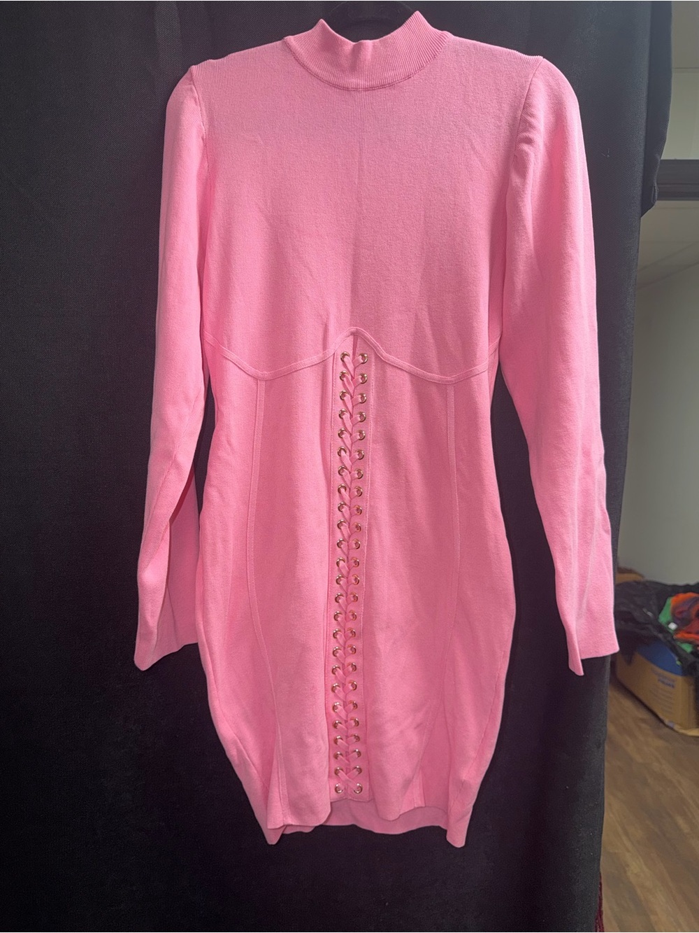 Fashion Nova Pink Lace-Up Turtleneck Sweater Dress